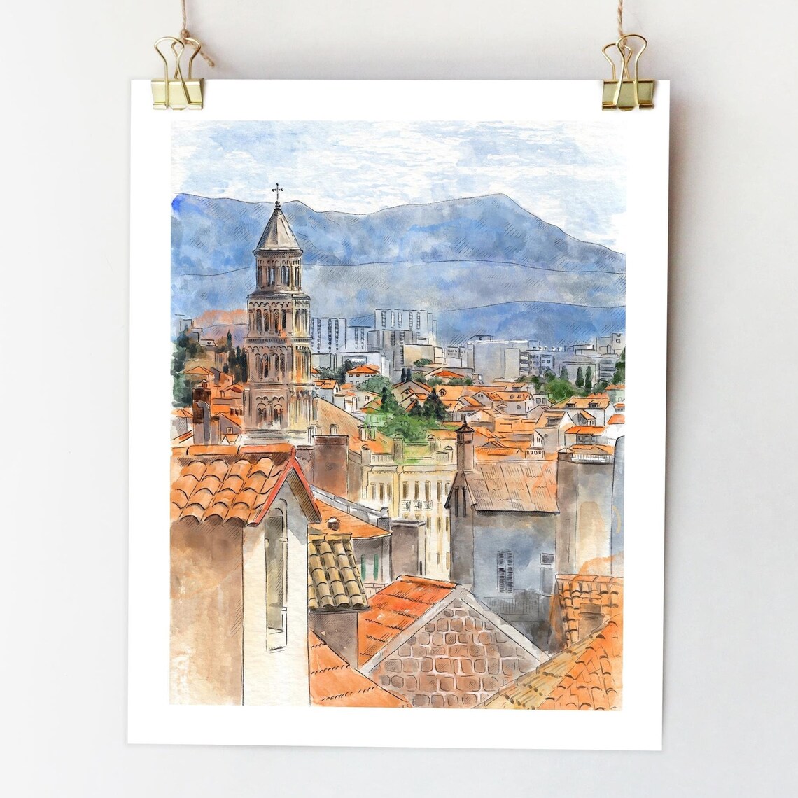 Split Croatia Watercolor City Sketch Travel Poster