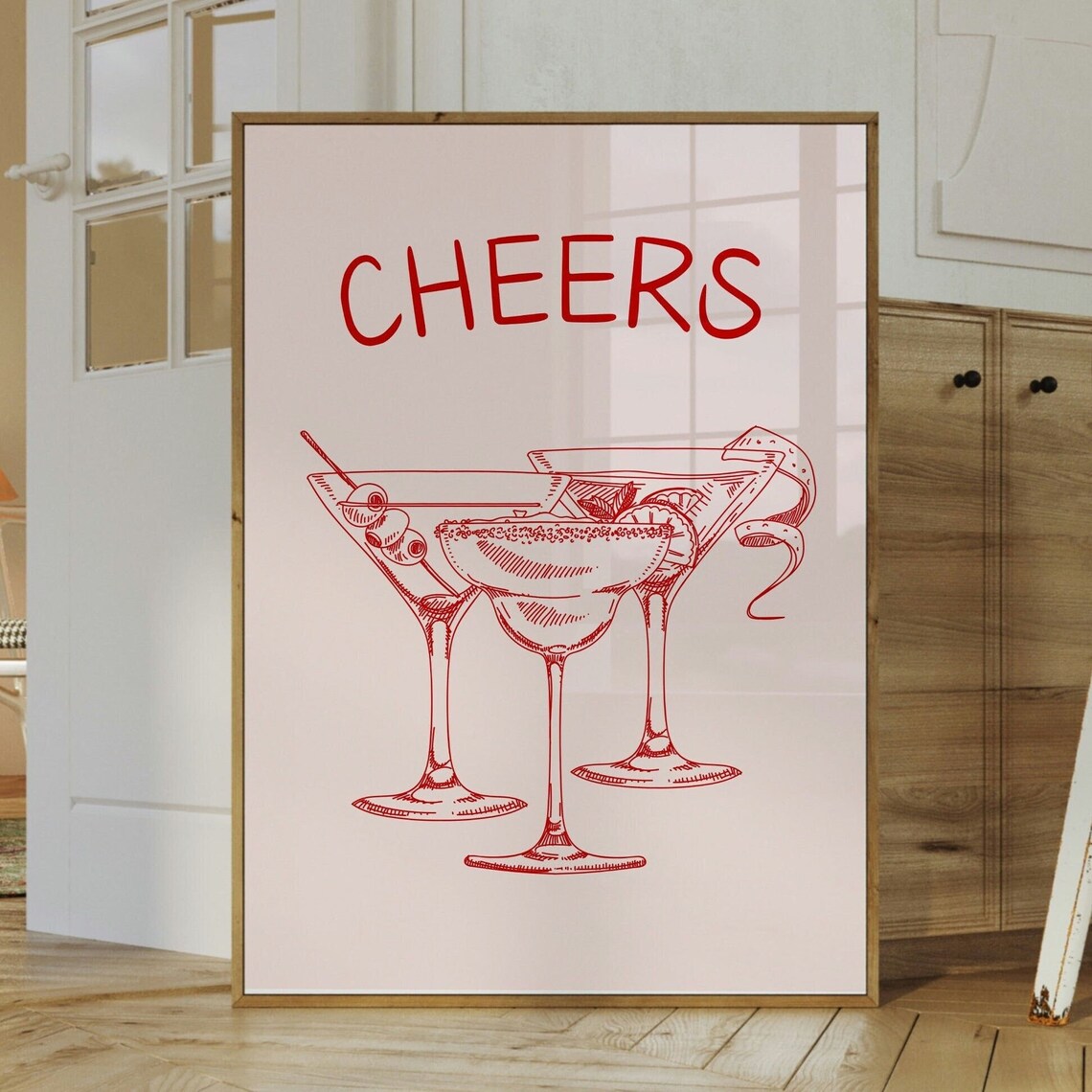 Red Bar Cart Cheers Cocktail Bar Prints Poster - Image 3