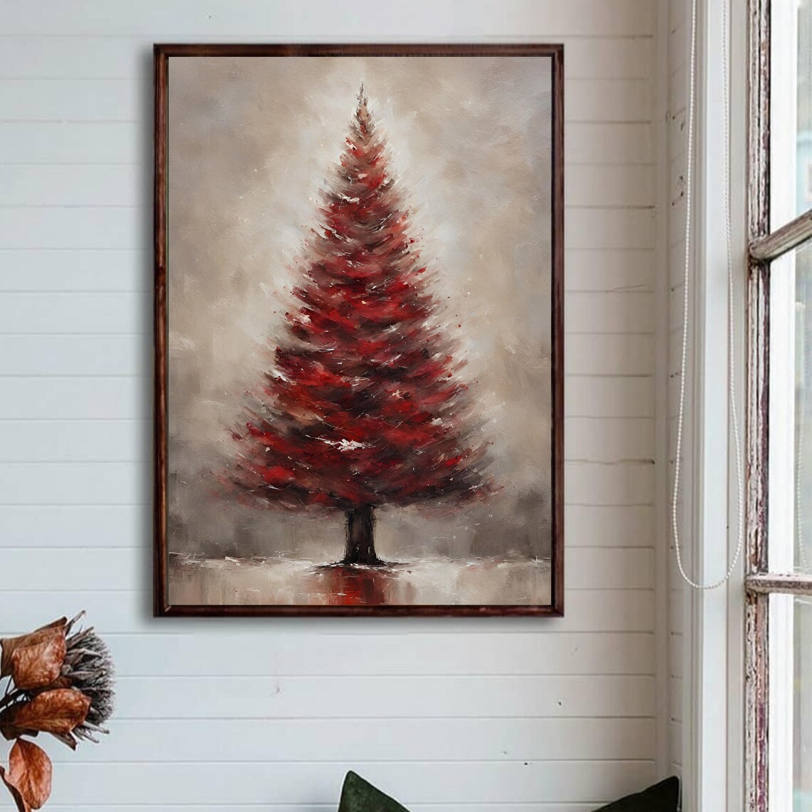 Christmas Tree Print, Red Oil Painting Art Print - Image 2