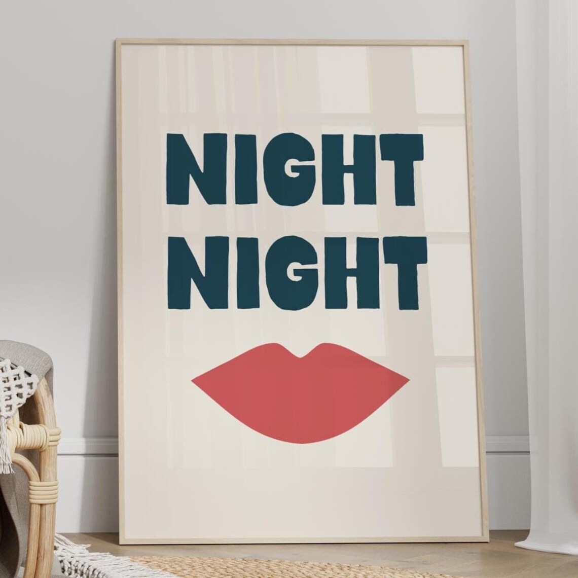 Night Night Text Print, Bold Bedroom Quote Art Print