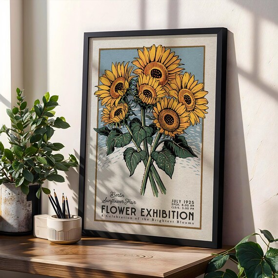 Flower Market Sunflower Print Retro Berlin Art Colorful Vintage Botanical Lover Wall