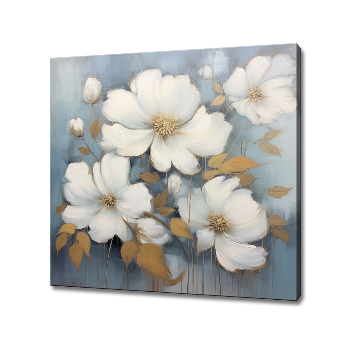 Elegant White Flowers In Bloom Oil Painting Style Print Art Picture Wall Hanging Pastel Floral Wall Art Nordic Living Room Decor