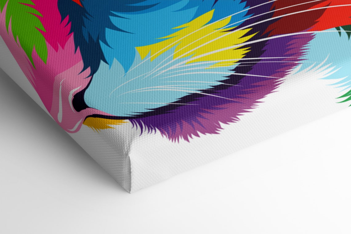 Colourful Rainbow Raccoon Face Pop Art Neon Pet Portrait Poster - Image 3