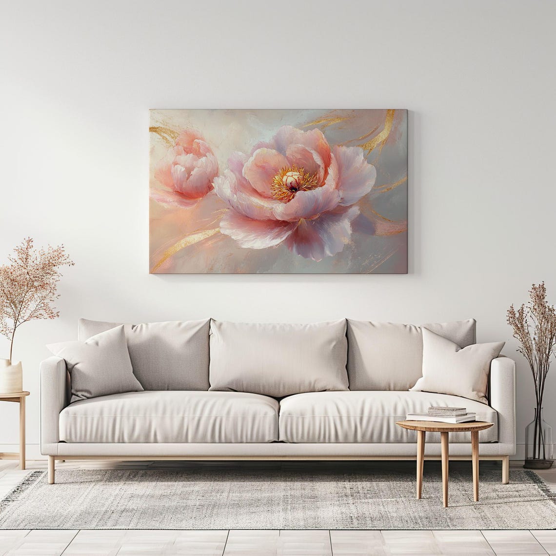 Beautiful Peach Peony Flower Vintage Painting Print Nature Floral Art Print Living Room Botanical Wall Art Farmhouse Decor Art - Image 3