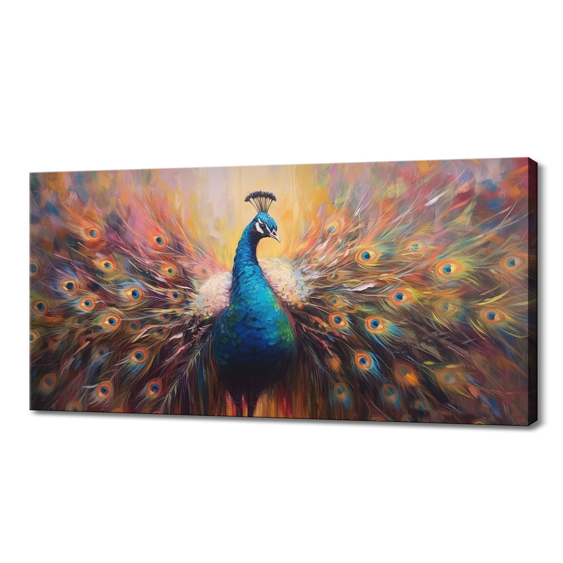 Majestic Peacock with Fanned Tail Colourful Abstract Painting Poster