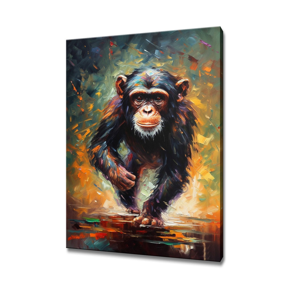 Chimpanzee Portrait Impasto Oil Painting Wild Animal Art Poster