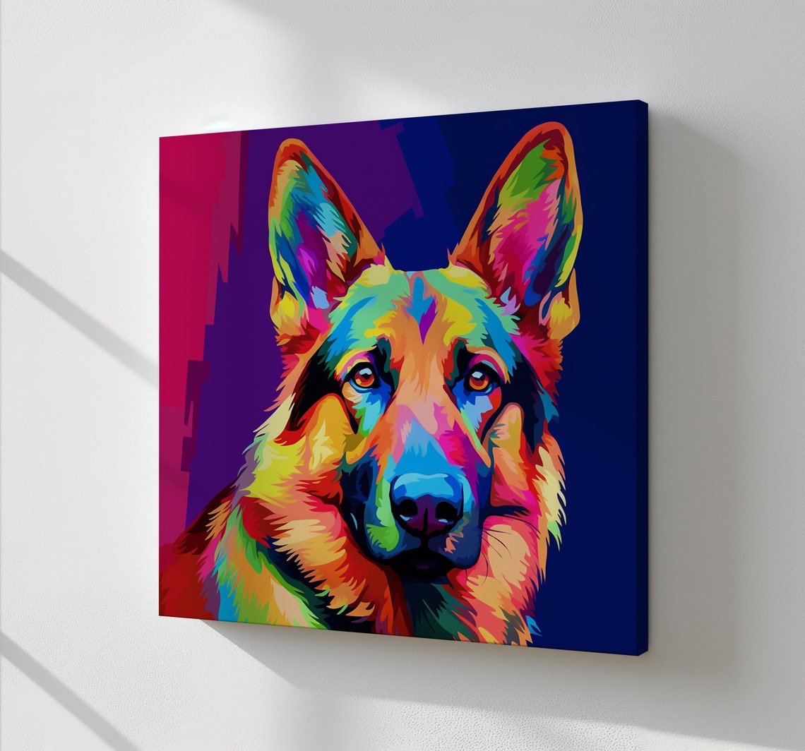 German Shepherd Pop Art Colourful Neon Dog Portrait Wall Poster - Image 2