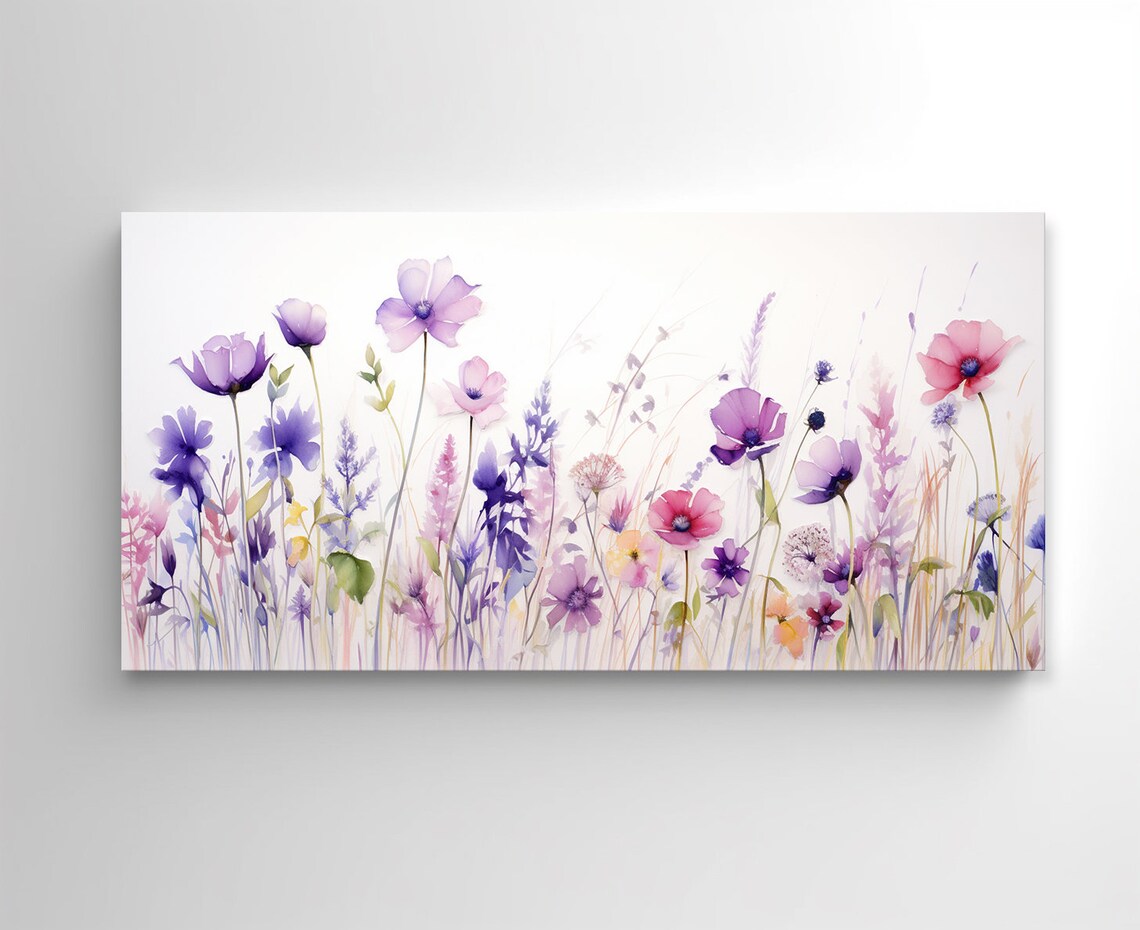 Watercolor Spring Wildflowers Meadow Art Print, Modern - Image 2