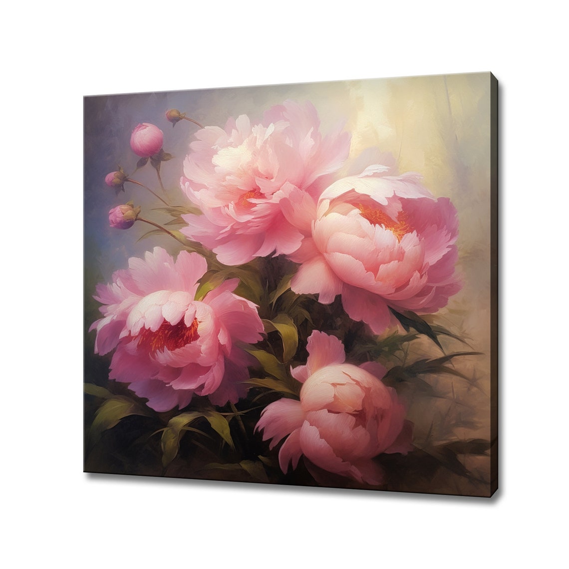 Beautiful Bouquet Of Pink Peony Flowers Vintage Oil Painting Style Print Wall Hanging Living Room Decor Modern Design Floral Print