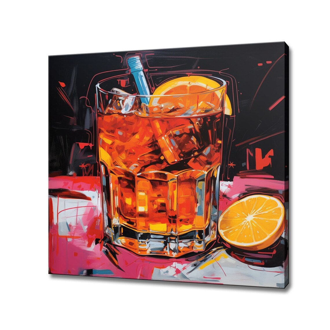 Negroni Cocktail Glass Orange Ice Pop Art Painting Bar Wall Print