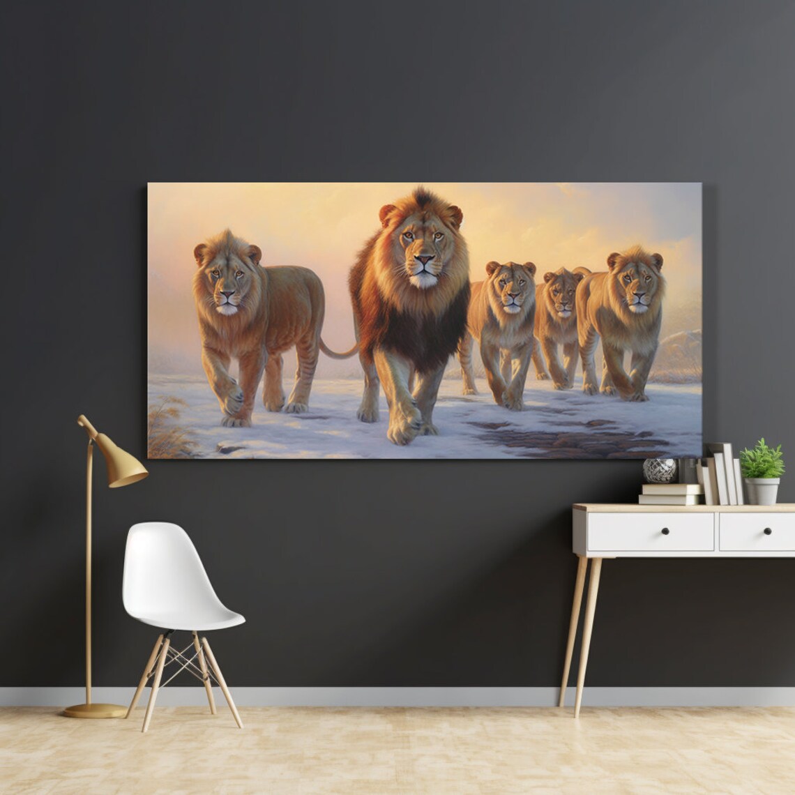 Lions Pride Walking Together Art Print, Wildlife - Image 3