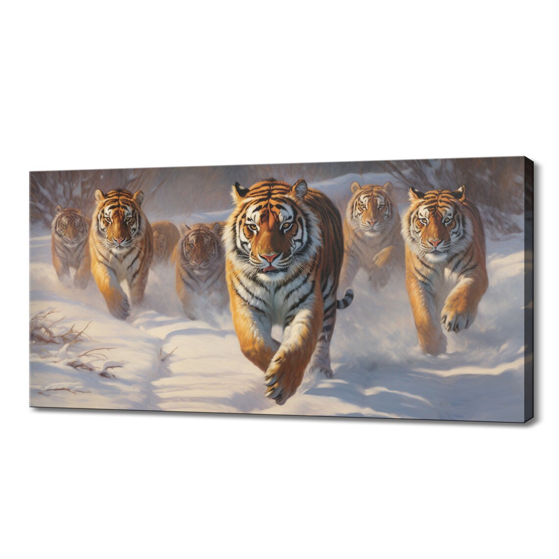 Tigers Running In The Snow Wildlife Art Print