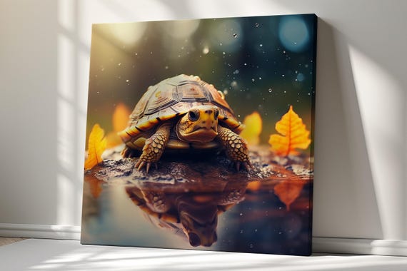 Turtle Print Wild Life Art For Home Decor Autumn Forest Wall Art Cute Animal Photography For Nature Lovers