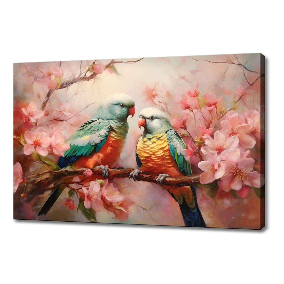 Love Birds on Blossom Tree, Spring Bird Art Print