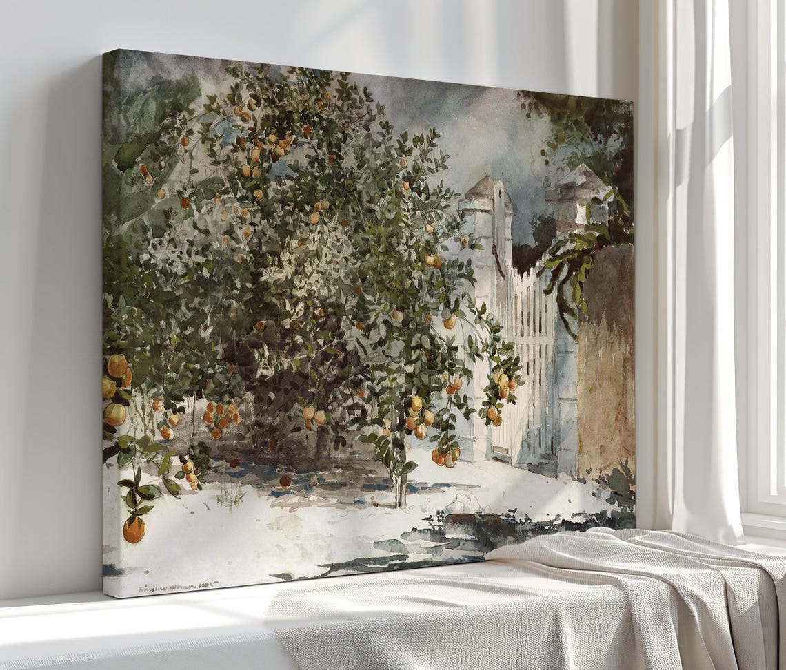 Orange Trees Ripe Fruit Sunny Garden Watercolor Mediterranean Print
