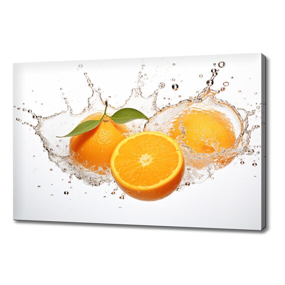 Tangerine Fruits Splashing In Water Print Fruits Lover Gift Kitchen Restaurant Wall Art Print Colourful Fruits Wall Decor