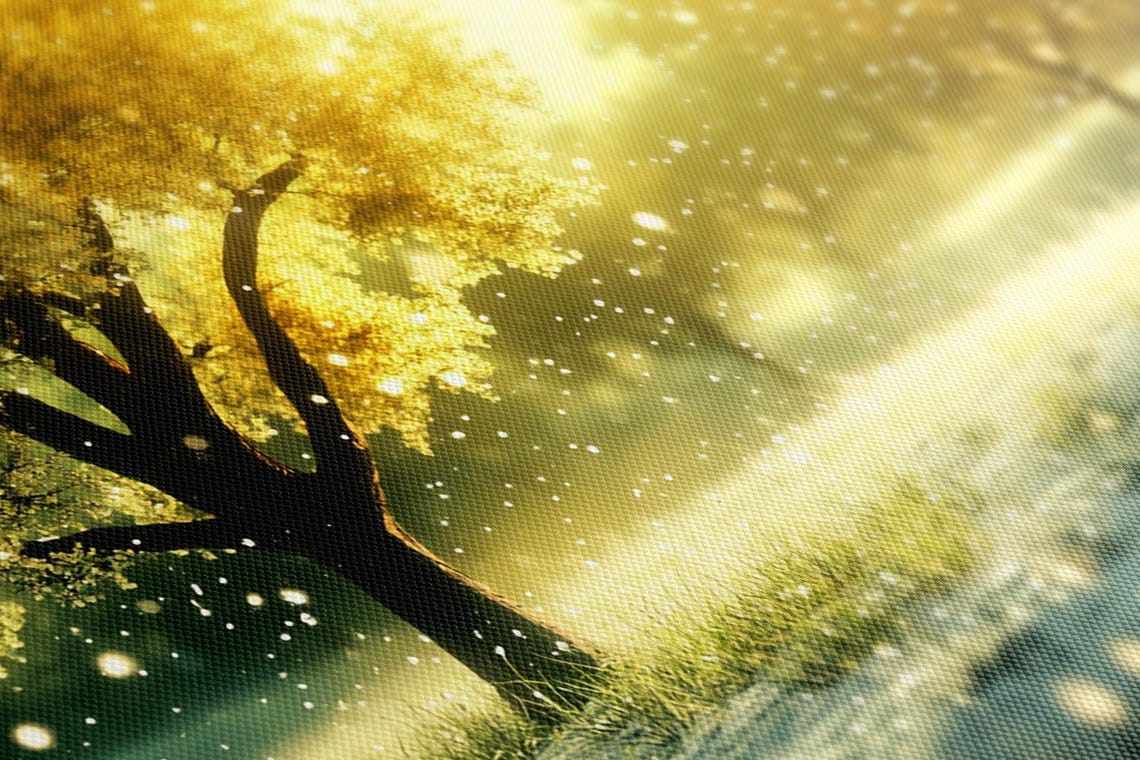Golden Tree Winter Sunrise Sparkling Snowfield Light Painting Print - Image 2