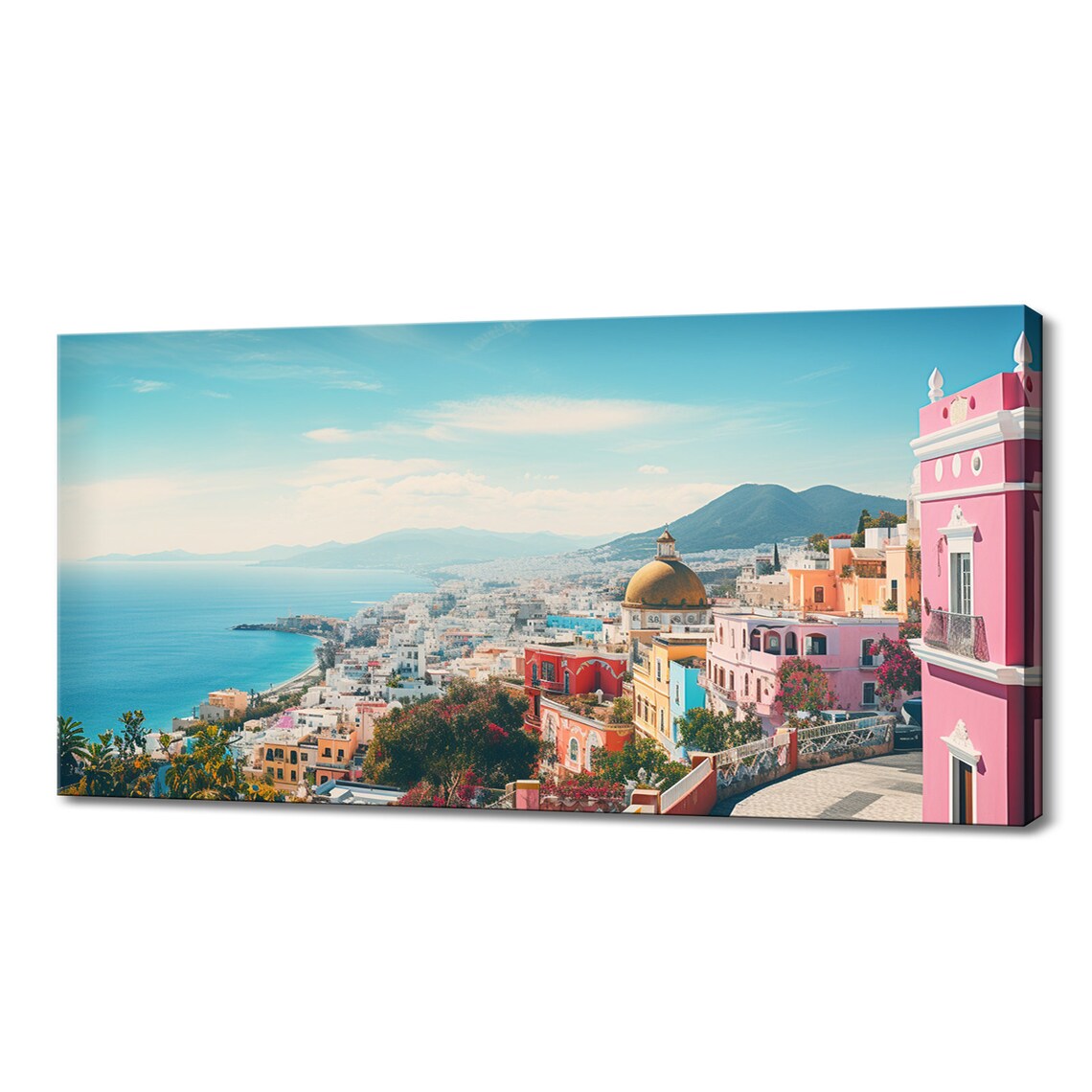 Naples Italy Coastal Cityscape Pastel Bay View Colorful City Print