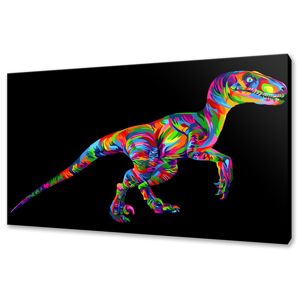 Velociraptor Dinosaur Art Print, Colourful Decor