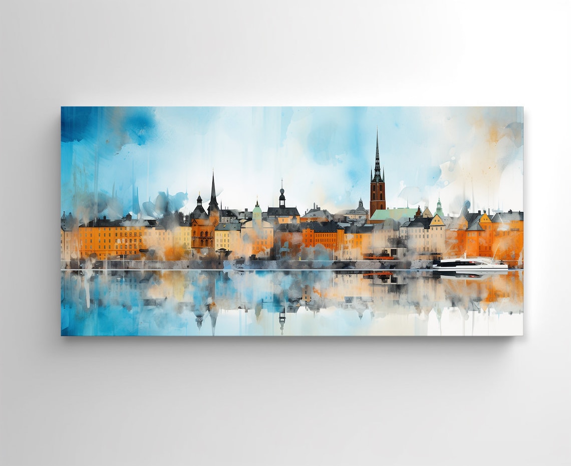 Stockholm Sweden Watercolour Skyline Cityscape Travel Poster - Image 4