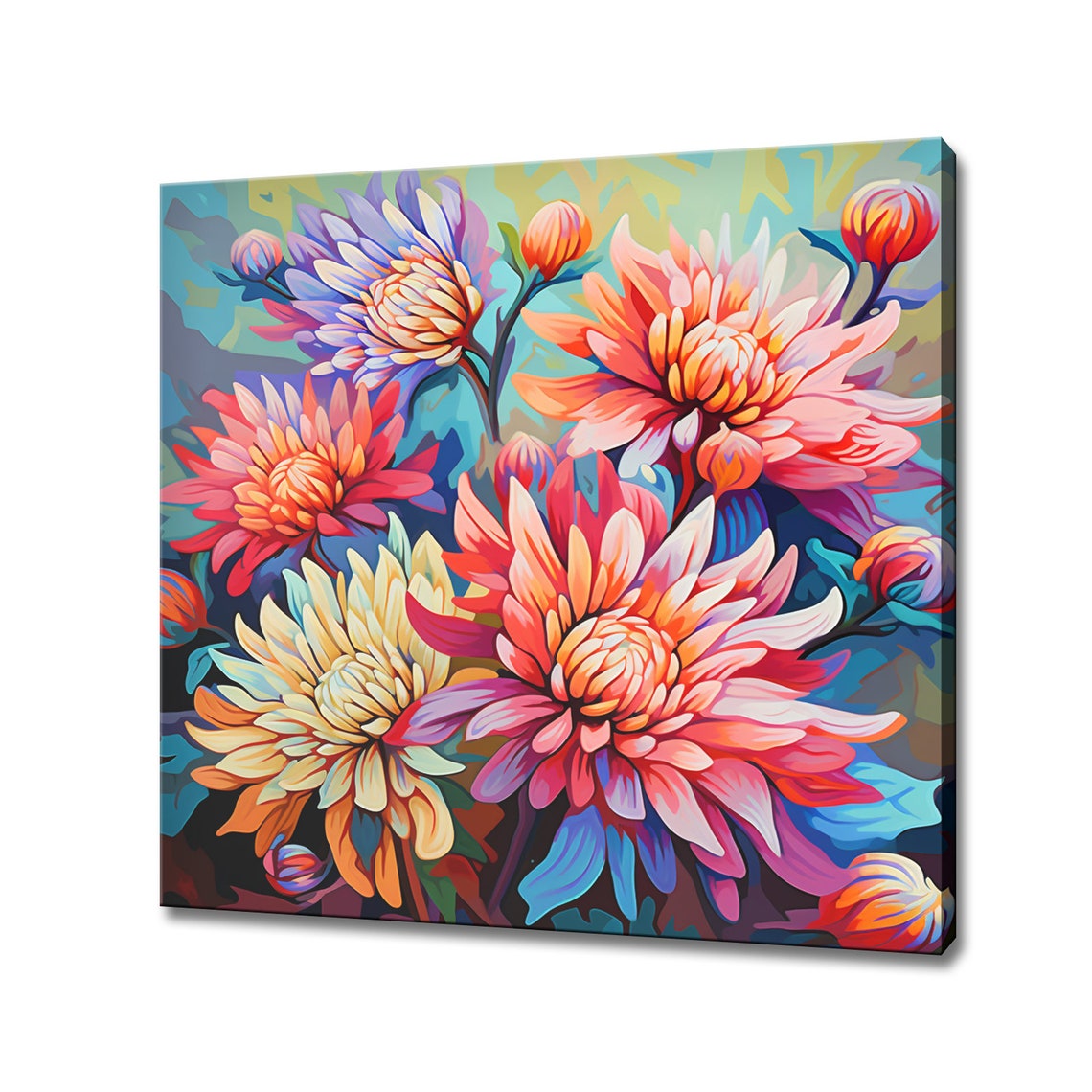Colorful Aster Flowers Orange Pink Bloom Floral Oil Painting Poster