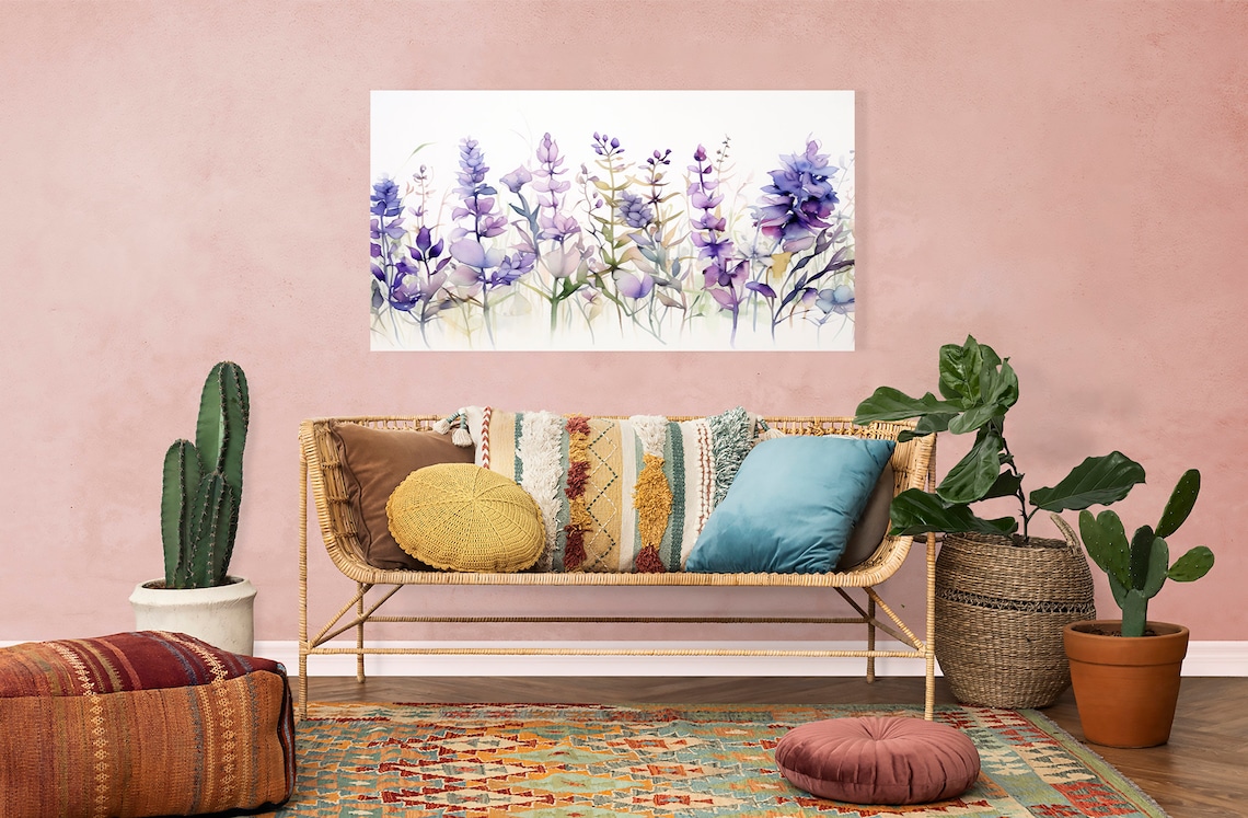 Lavender Spring Wildflowers Meadow Watercolor Art Print - Image 2