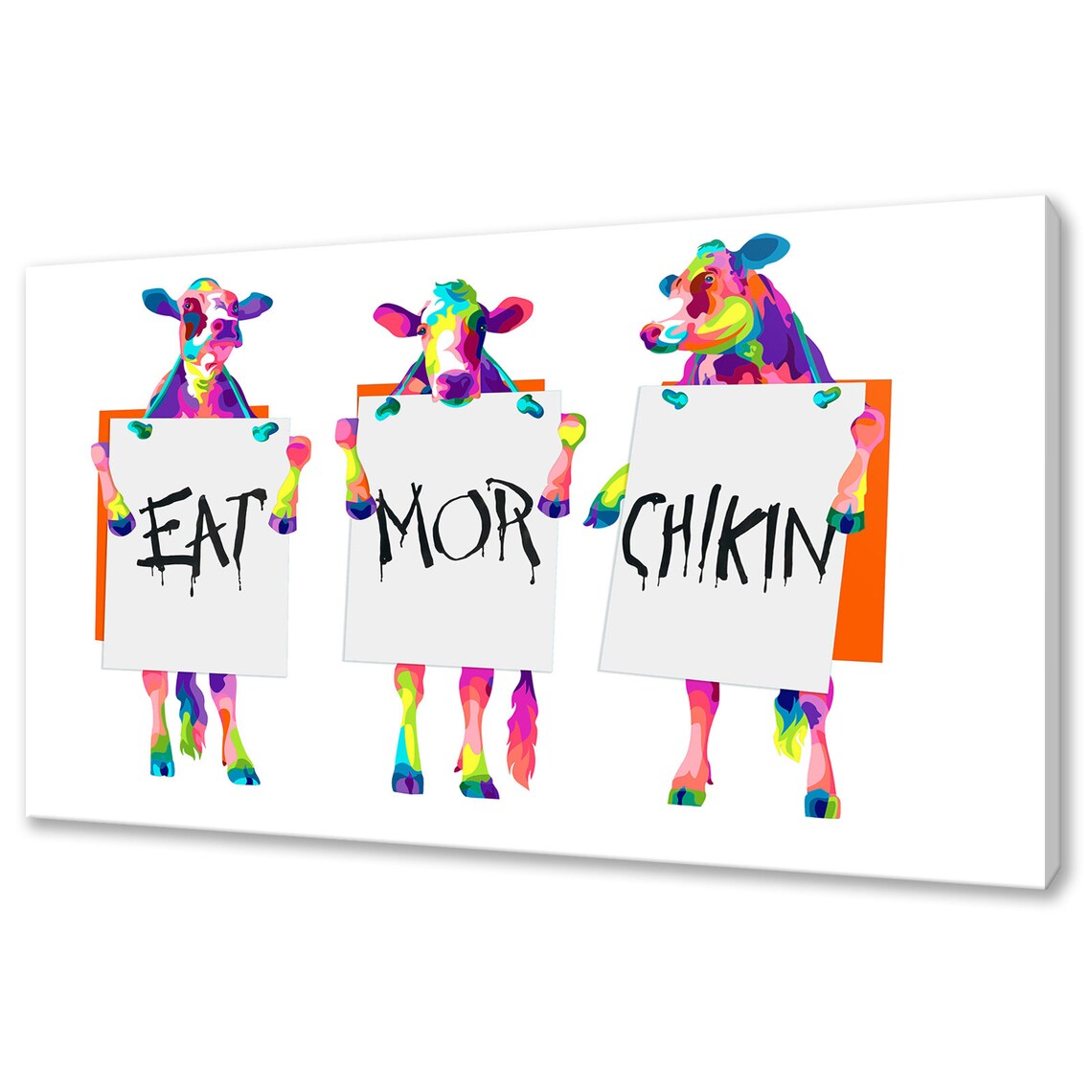 Colourful Pop Art Cows Holding Eat Mor Chikin Funny Signs Poster