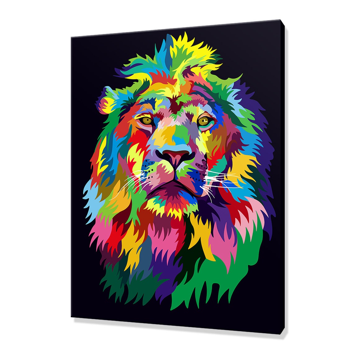 Rainbow Lion Mane Pop Art Portrait Dark Background Majestic Poster
