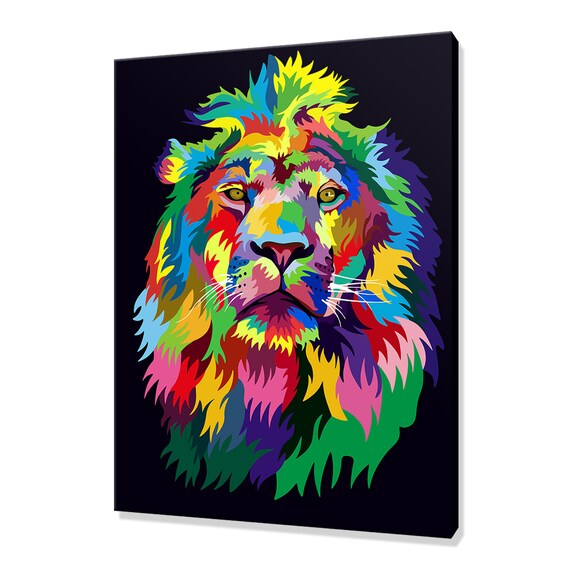 Rainbow Lion Mane Pop Art Portrait Dark Background Majestic Poster