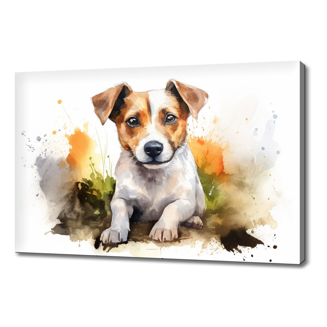 Jack Russell Terrier Puppy Splash Watercolour Portrait Wall Art