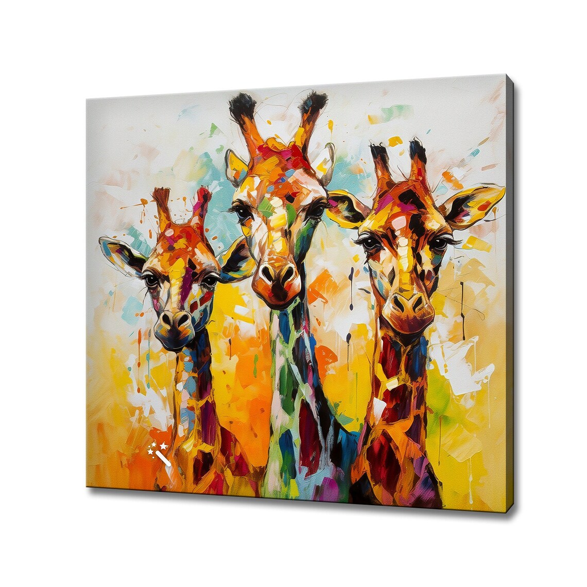 Giraffes Colorful Painting Art Print, Wildlife Poster