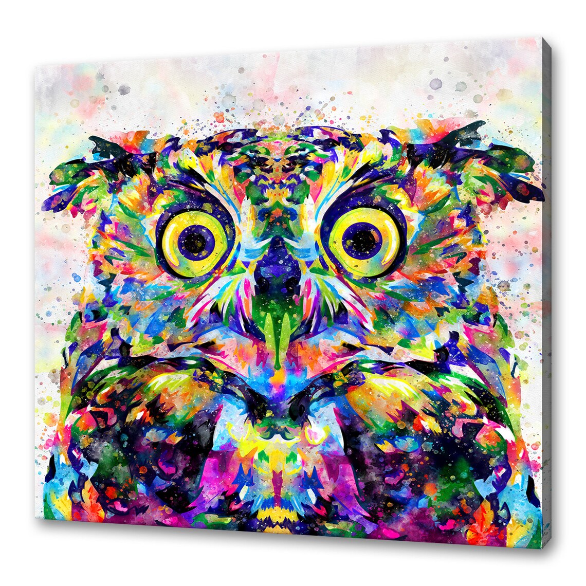 Colorful Rainbow Owl Face Watercolor Abstract Wildlife Wall Art Poster