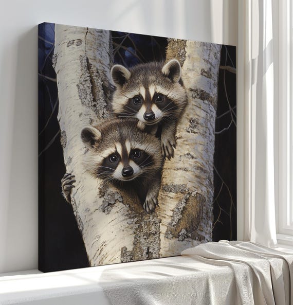 Cute Baby Raccoons Nursery Wall Art Print, Kids Room