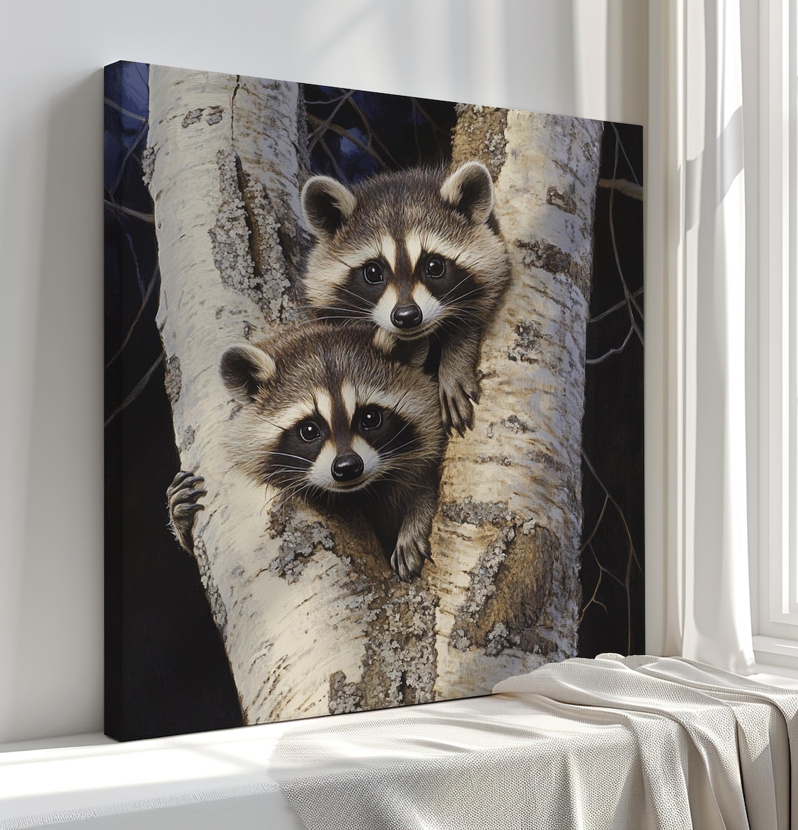Cute Baby Raccoons Nursery Wall Art Print, Kids Room