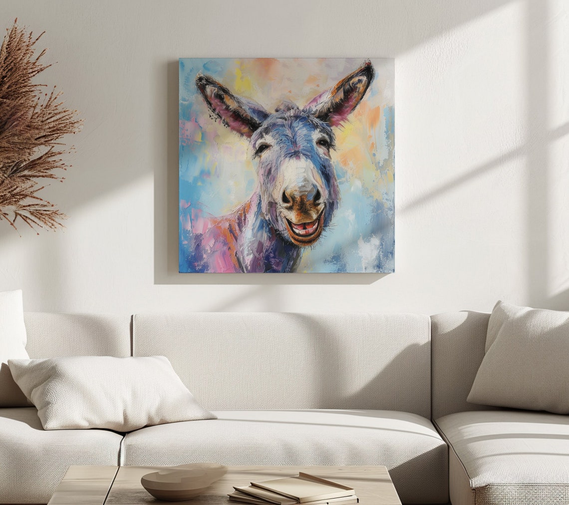 Funny Smiling Donkey Colourful Oil Painting Animal Wall Poster - Image 3