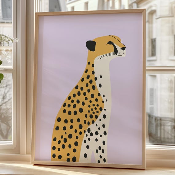 Modern Animal Art Cheetah Nursery Lilac Graphic Abstract Africa Design Living Room Pastel Colors Artwork Hallway Pictures