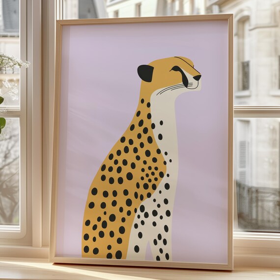 Scandi Cheetah Illustration Lilac Minimalist Animal Art Poster