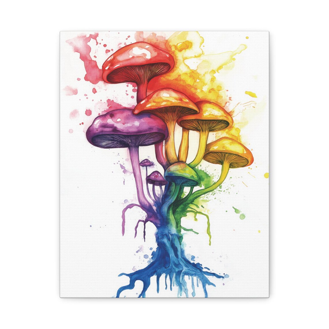 Rainbow Watercolor Mushroom Art, Fantasy Fungi