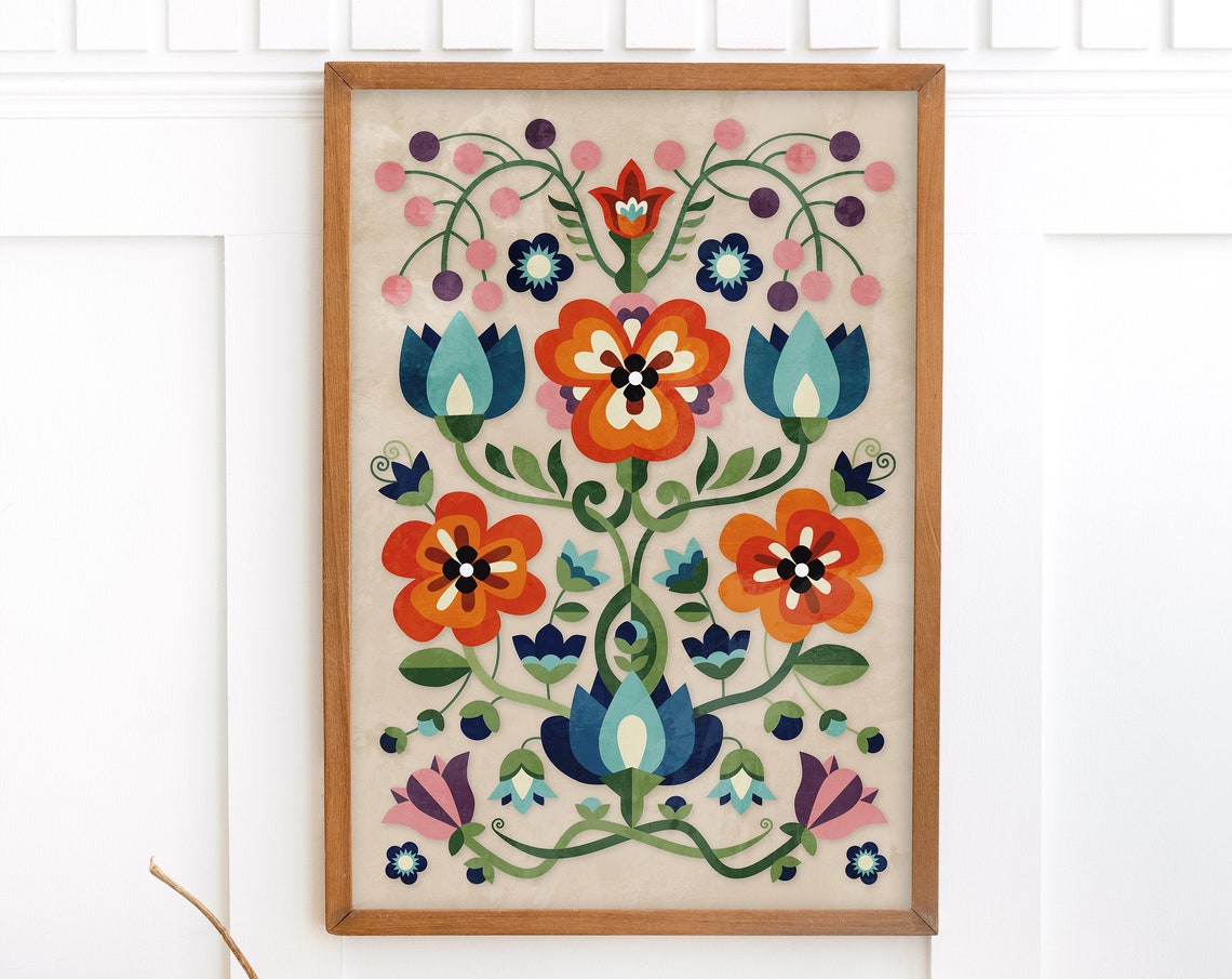Mountain Flowers Folk Motif Art Print