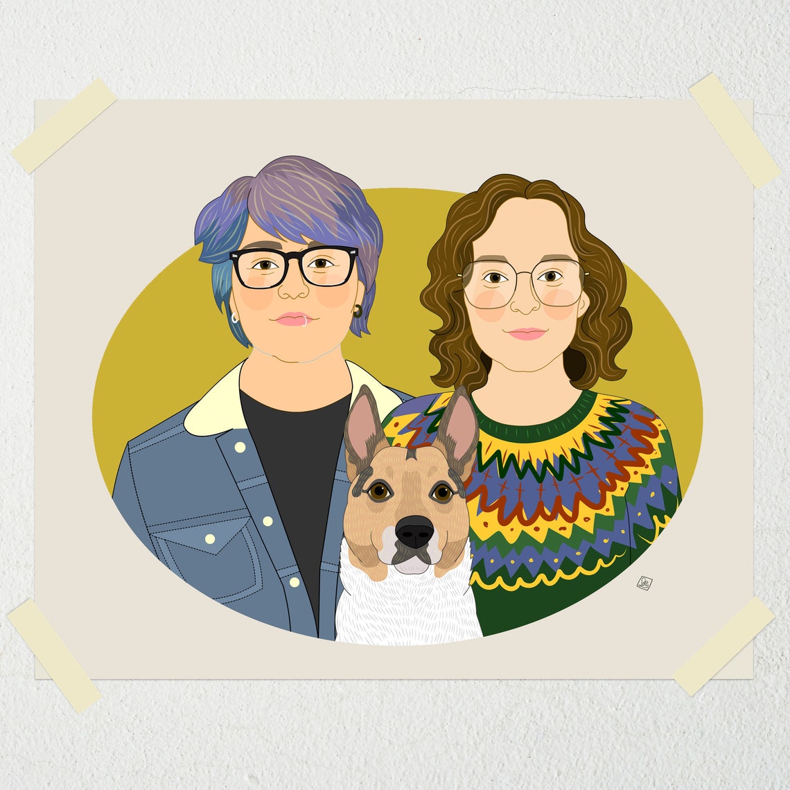 Couple With Black and Tan Dog Tongue Out Custom Portrait Poster - Image 4