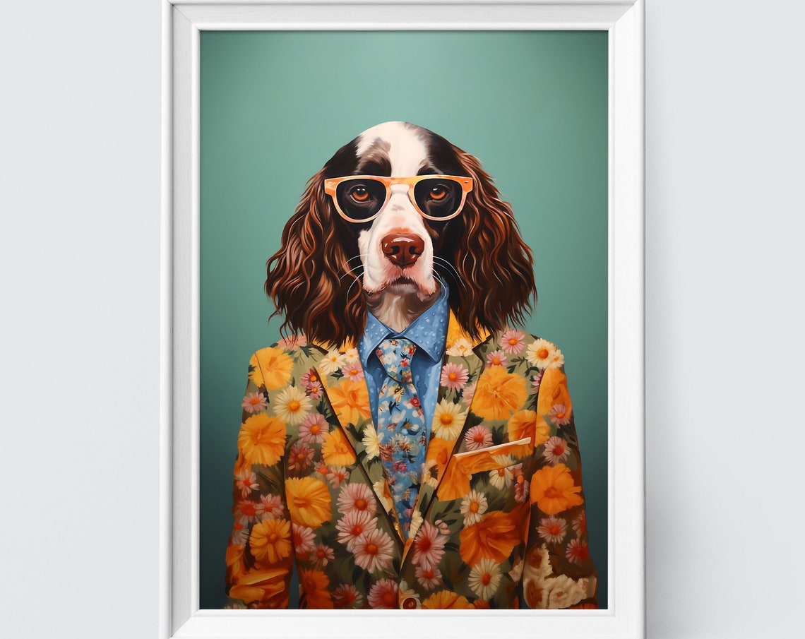 Springer Spaniel Dog Art Fashion Print Dog Portrait Fashion Art Animal Art Animal Painting Art Prints