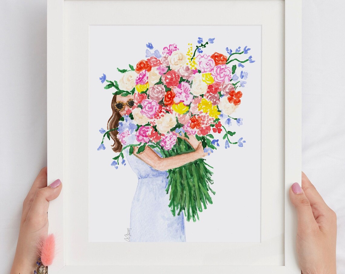 Spring Girl Illustration, Spring Flower Art