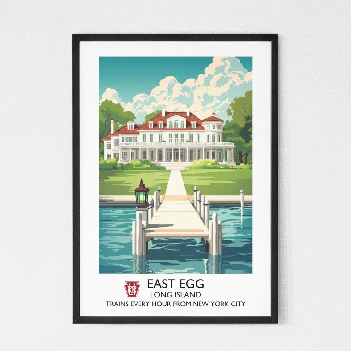 East Egg Long Island Waterfront Mansion Dock Vintage Travel Poster