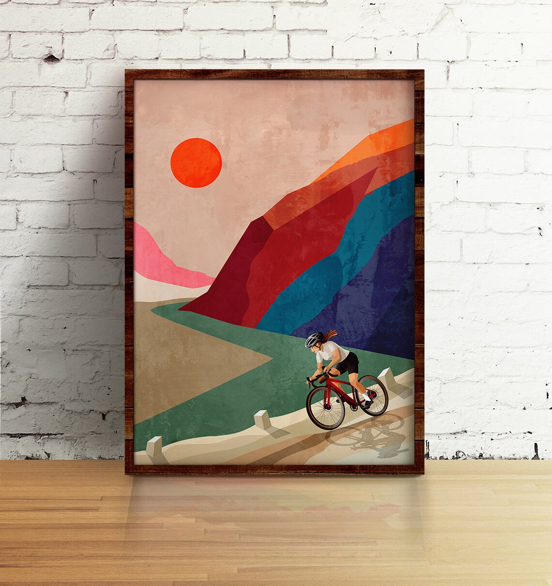 Woman Cyclist Descending, Cycling Art Print - Image 3