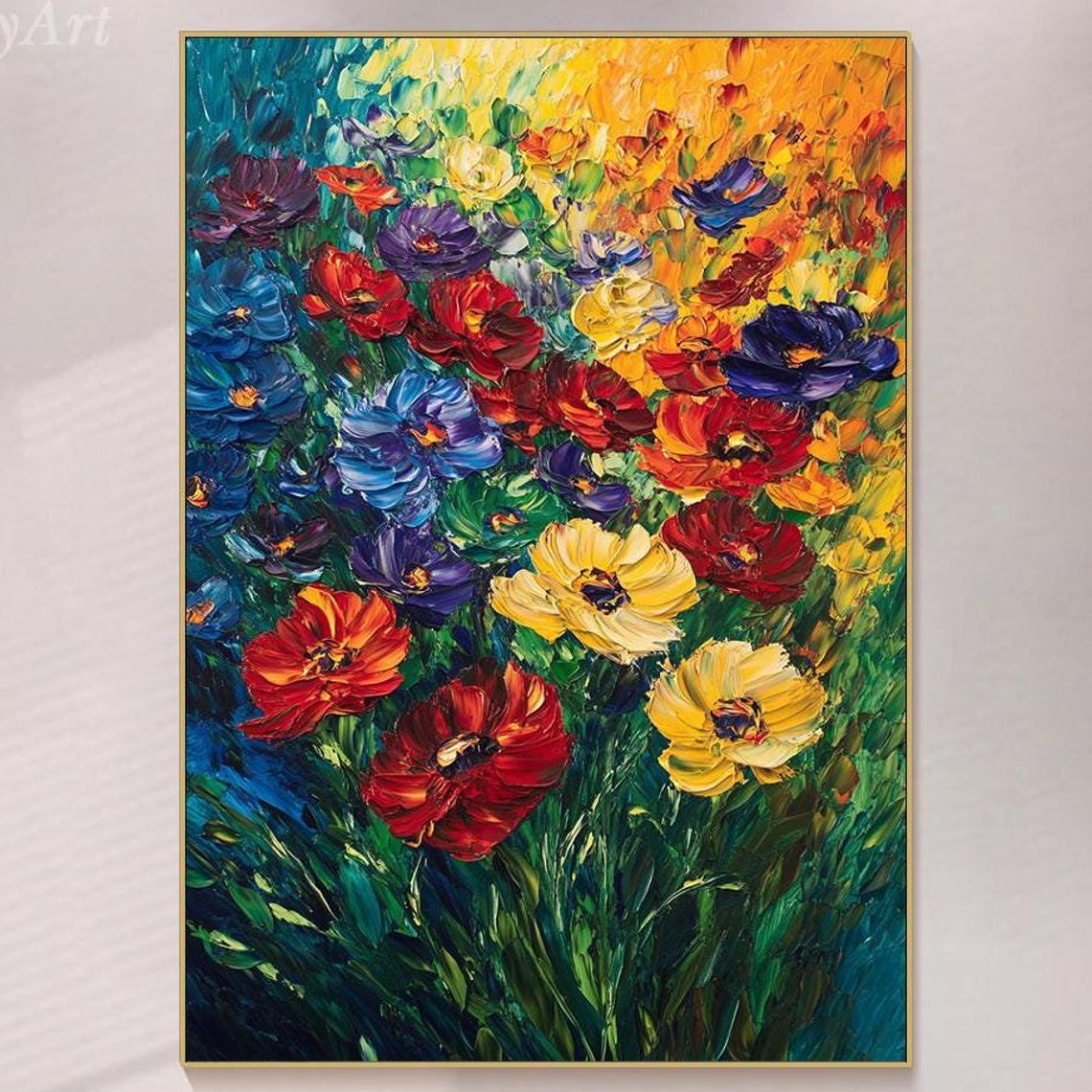 Rainbow Flower Garden In Red Blue Yellow And Purple Art Poster
