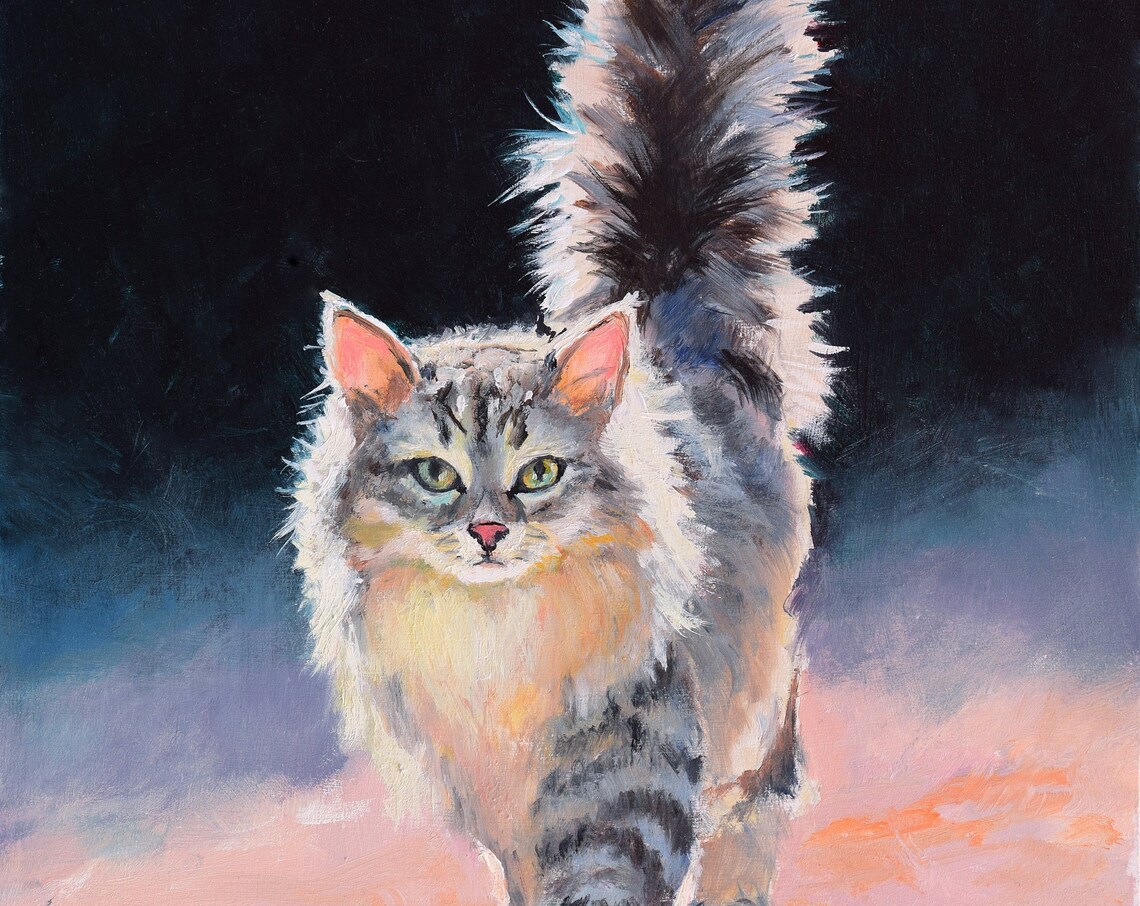 Maine Coon Cat Painting, Cat Lover Wall Art Print