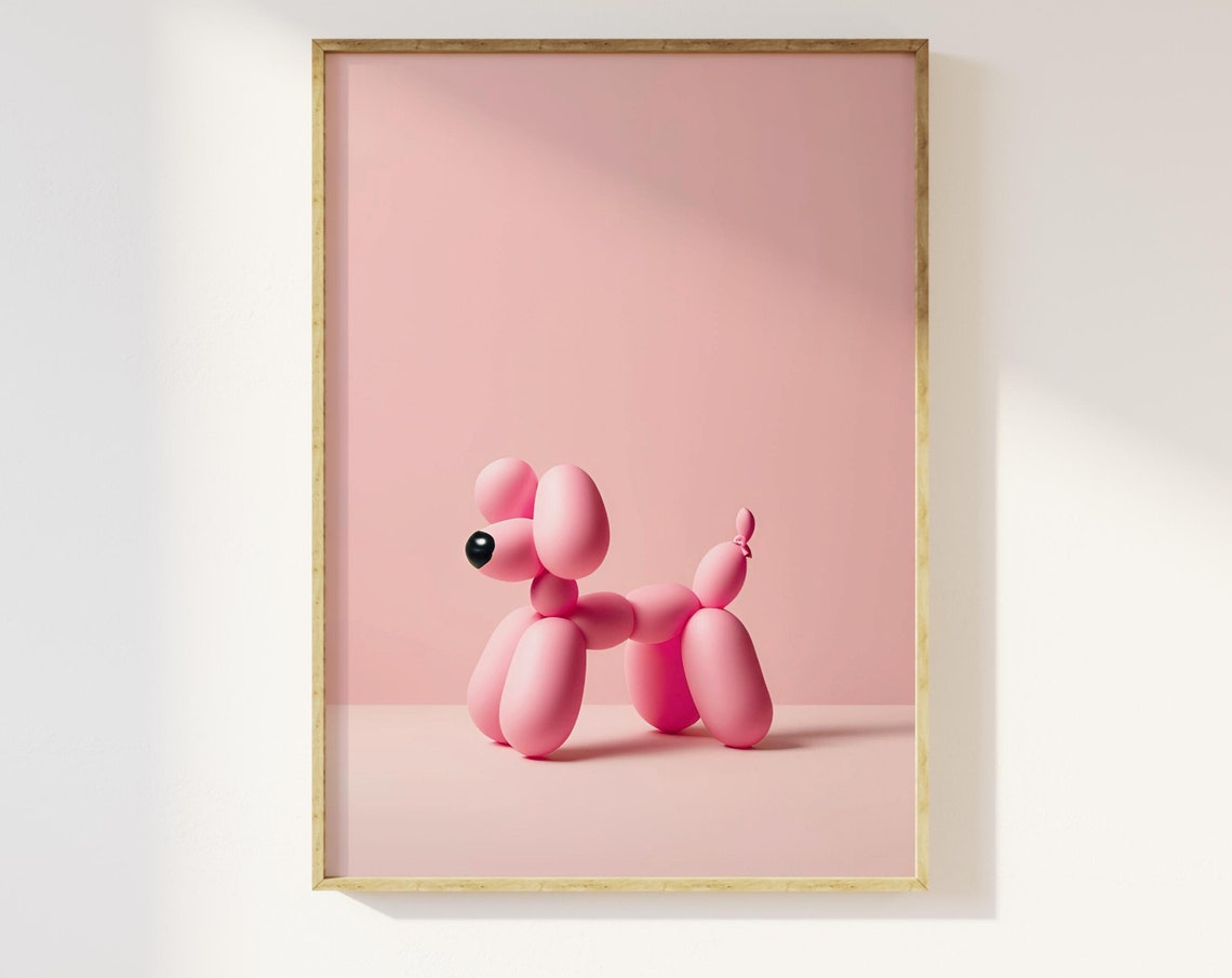 Pink Balloon Dog Cute Minimalist Print For Nursery Decor Gift