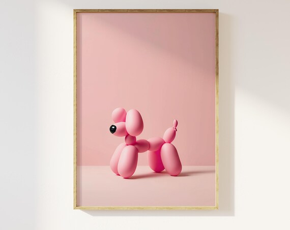 Pink Balloon Dog Wall Art Cute Pink Bedroom Decor Trendy Dorm Room Poster College Apartment Art Playful Contemporary Decor