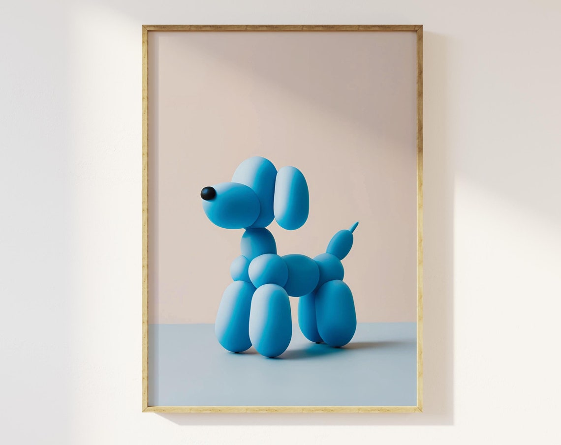 Blue Balloon Dog Modern Playful Minimalist Print Kids Room Decor