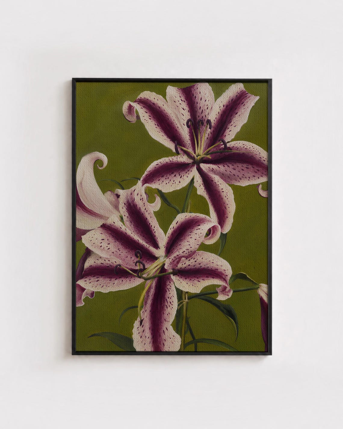 Purple Plum And Green Lily Art Print Floral Wall Abstract Flower Lilies Poster Funky Trendy Botanical